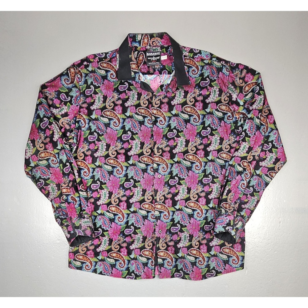 Barabas Button Up Shirt Mens Lrg. Floral Paisley Corduroy Long Sleeve Multicolor